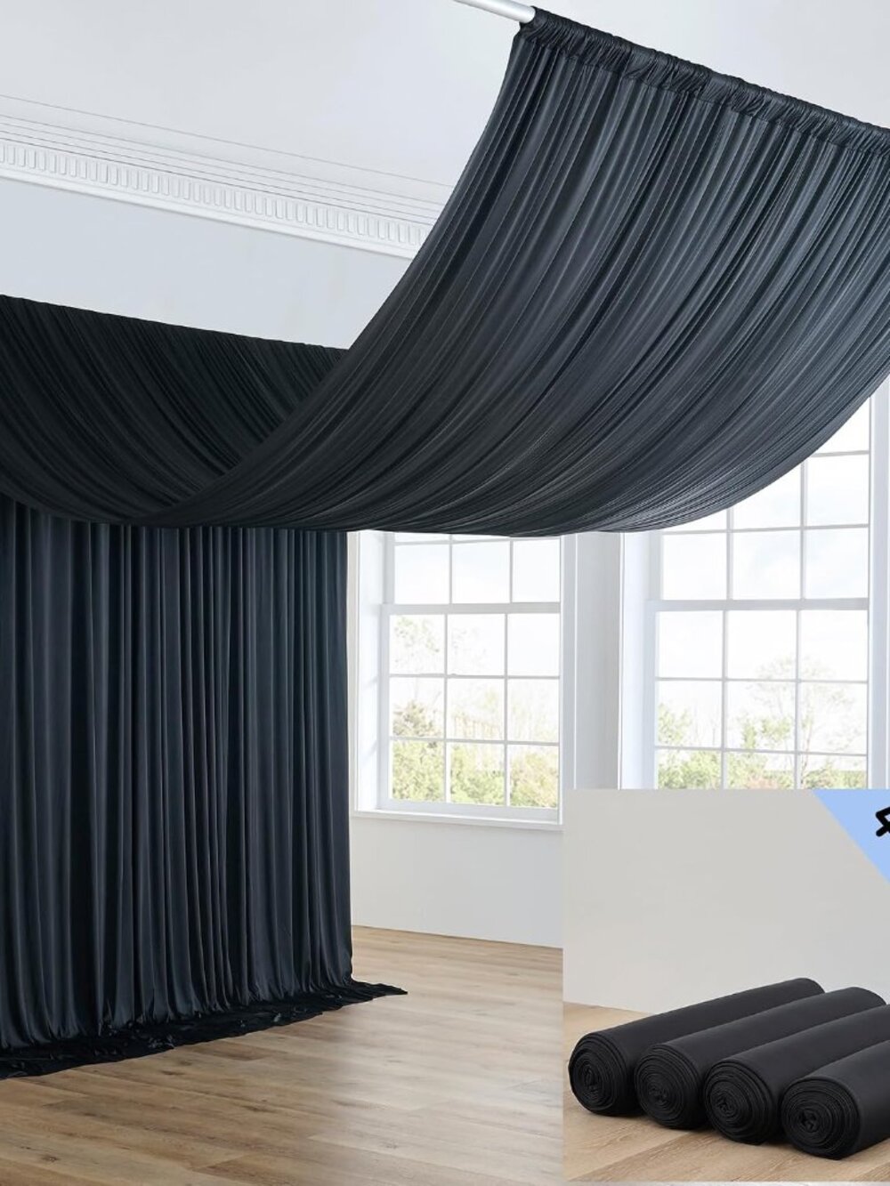 20ft×20ft Black Ceiling Drapes for Weddings Parties,4 Panels 5×20ft Long Ceiling